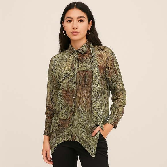Da-Nang 100% Silk Collared Printed Blouse Size XS/S - Picture 1 of 5